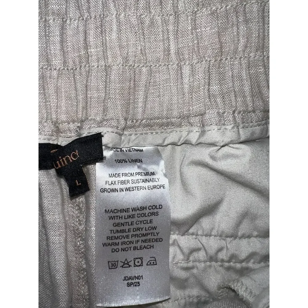 Quince 100% Linen Wide Leg Pants Tan Elastic Waist Large A009927